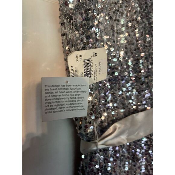 Aidan Mattox Women's Sequin Cowl Neck Dress W/ Satin Belt Size 12 Silver New Wit - Picture 6 of 6
